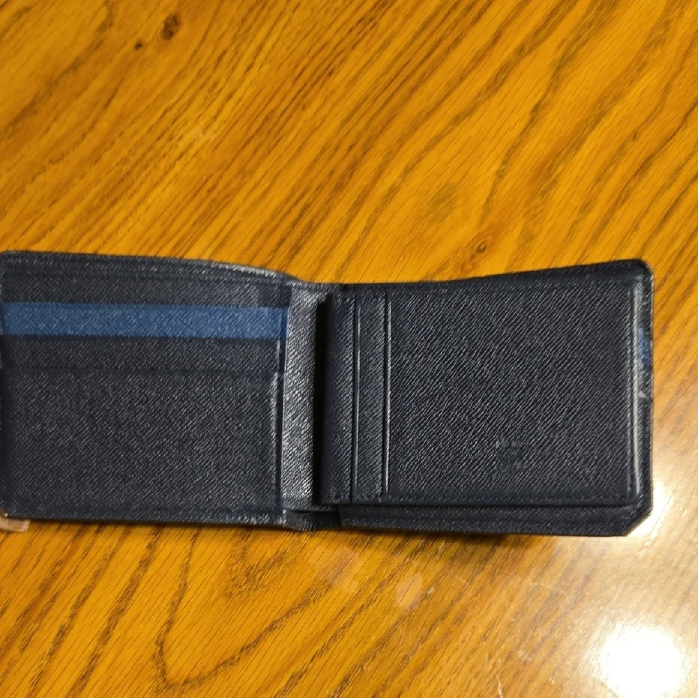 MCM Navy Blue Leather Bifold Mens Wallet